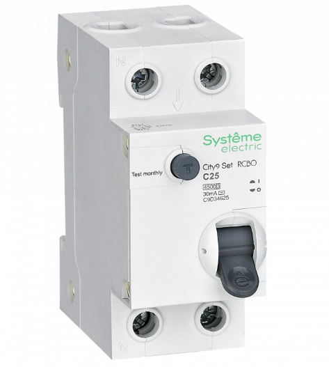 Systeme Electric City9 Set Авт. выкл. диф. тока (АВДТ) 1P+N С 25А 4.5kA 30мА Тип-AС 230В