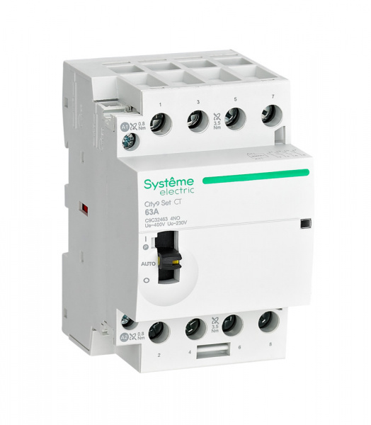 Systeme Electric City9 SET Модульный контактор 4P 4НО 63A, Ручное управление, AC 400В-230В