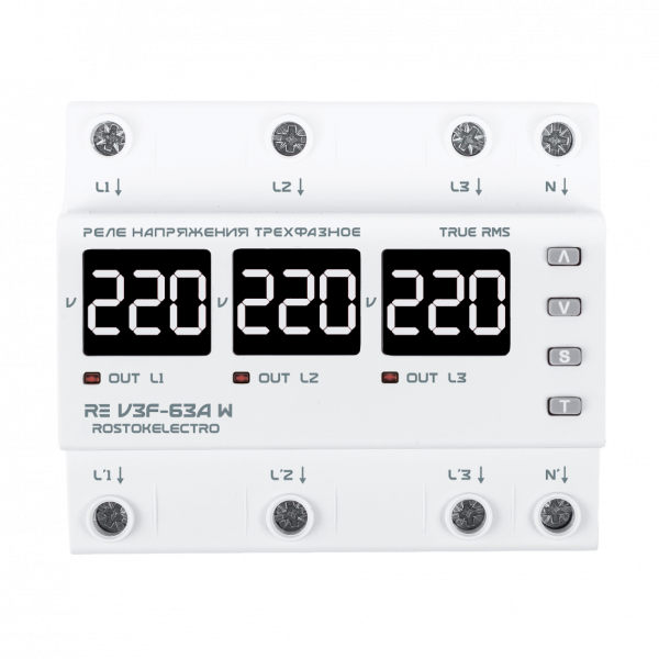 Реле напряжения трехфазное RE V3F-63А W (белый)