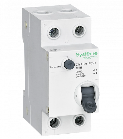 Systeme Electric City9 Set Авт. выкл. диф. тока (АВДТ) 1P+N С 20А 4.5kA 30мА Тип-AС 230В