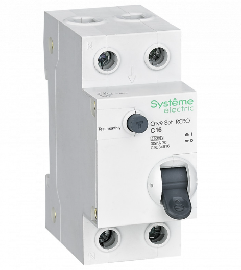 Systeme Electric City9 Set Авт. выкл. диф. тока (АВДТ) 1P+N С 16А 4.5kA 30мА Тип-AС 230В